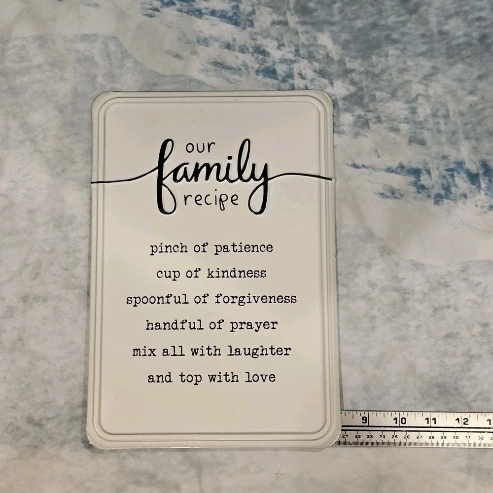 Family Recipe Metal Sign Inspirational Wall Decor Farmhouse Kitchen Plaque